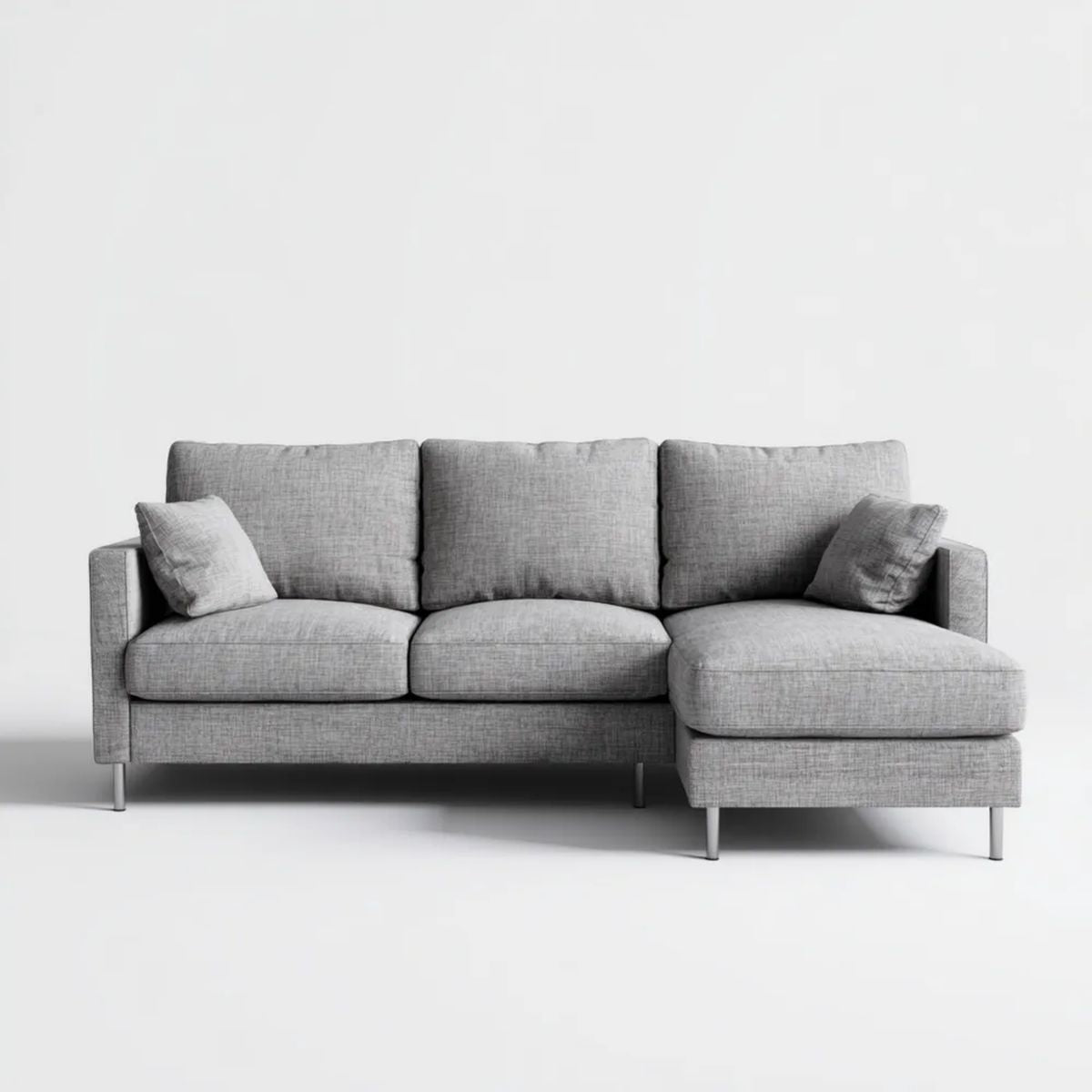 Szara sofa narożna z prawostronnym szezlongiem z tkaniny, 250 × 160 × 85 cm