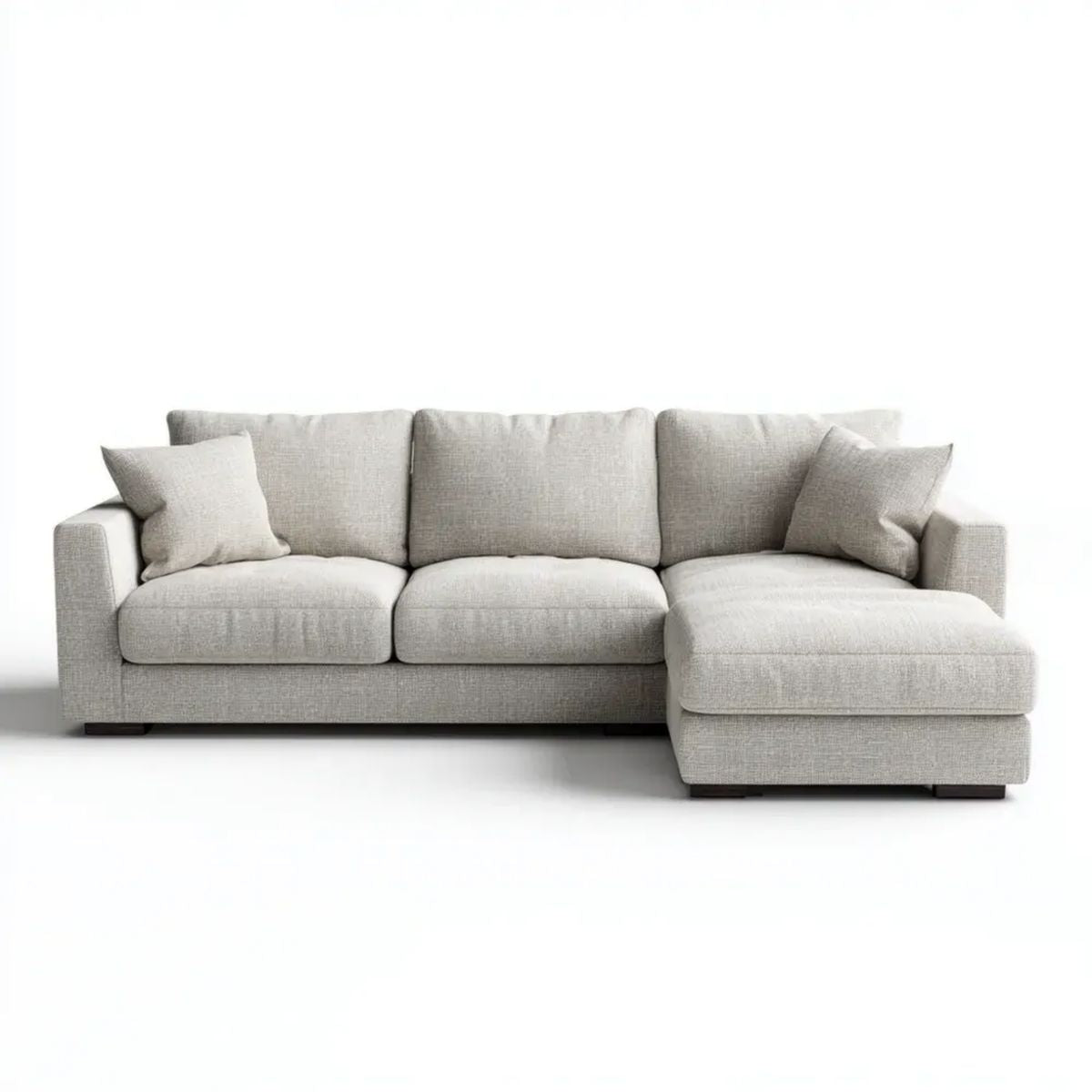 Sofa narożna z prawostronnym szezlongiem, jasnoszara, poliester, 250 × 85 × 160 cm
