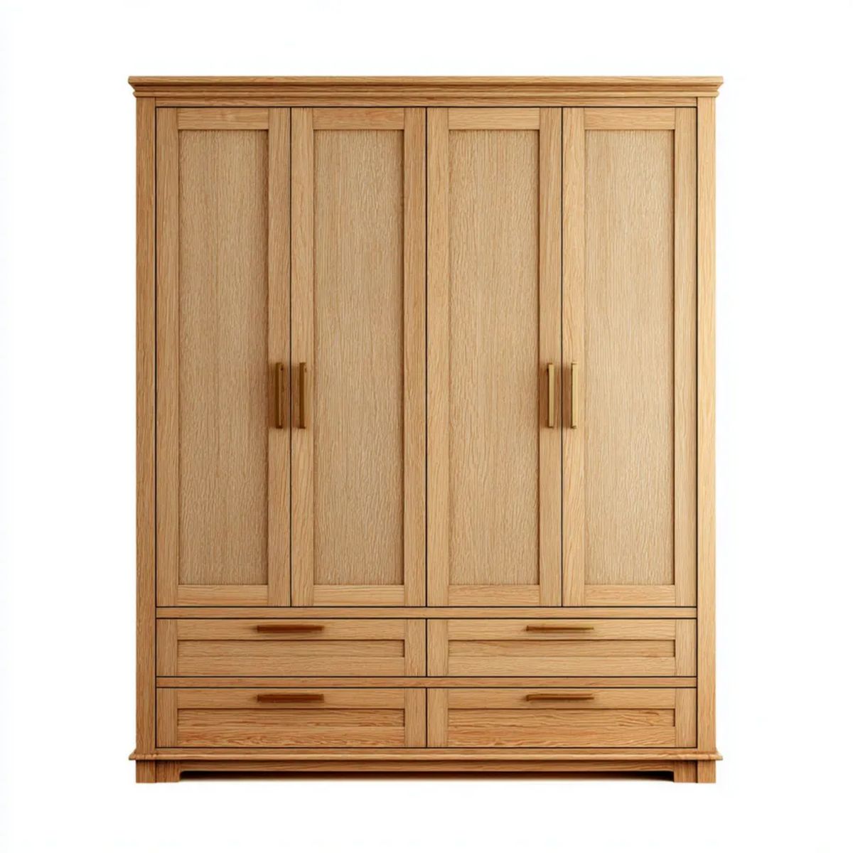 Czterodrzwiowa szafa garderobiana z litego dębu 180 × 60 × 215 cm z 4 szufladami