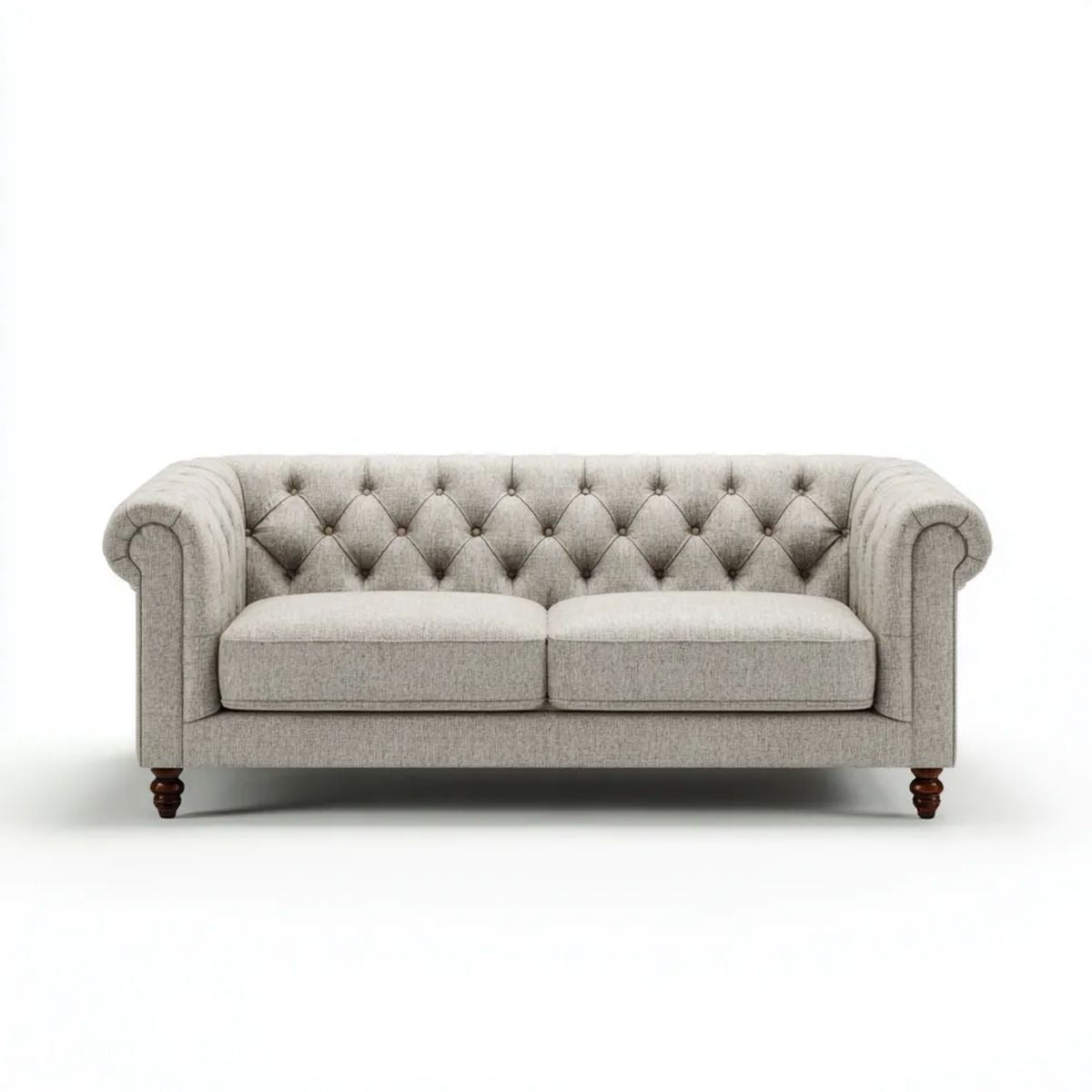 Dwuosobowa sofa Chesterfield z tapicerką poliestrową, beżowa/ciemny brąz, 180 x 90 x 75 cm
