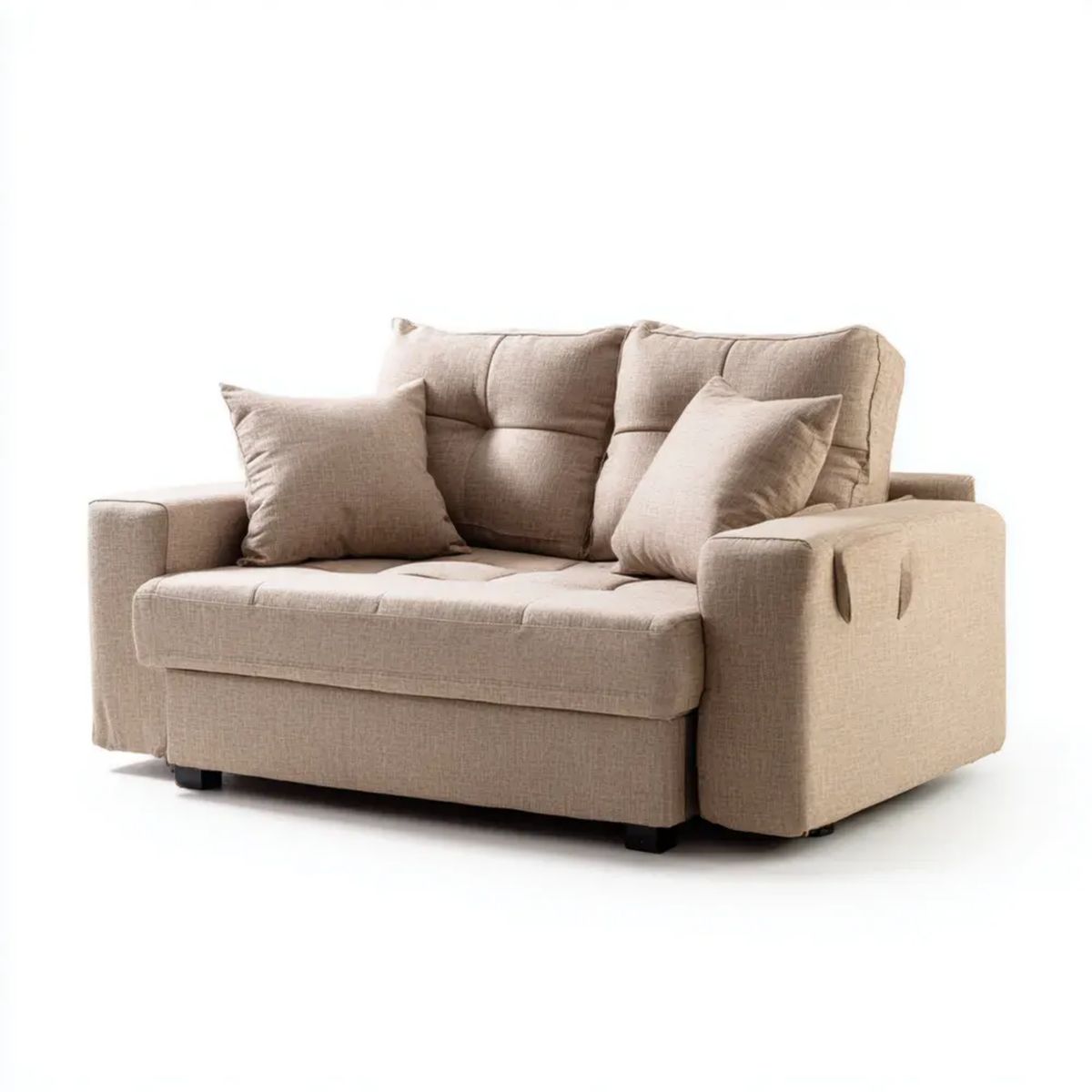 Beżowa dwuosobowa sofa rozkładana z tkaniny 170 × 92 × 88 cm