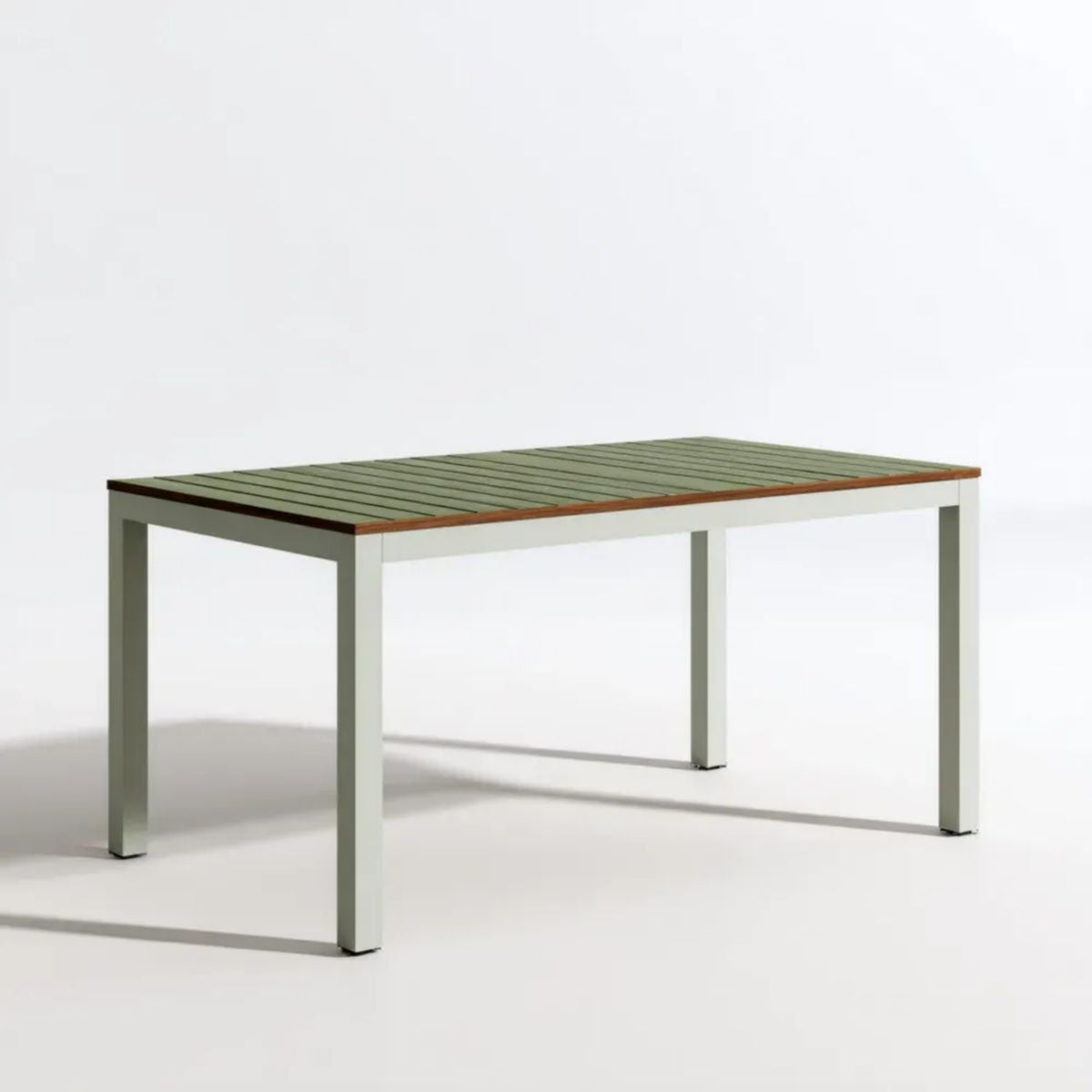 Prostokątny stół ogrodowy zielony z aluminium i drewna tekowego 160 × 90 × 75 cm