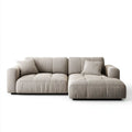 Beżowa sofa narożna z prawostronnym szezlongiem, tapicerowana tkaniną, 280 x 165 x 85 cm