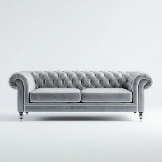 Sofa Chesterfield 3-osobowa szara aksamitna 220 x 90 x 75 cm
