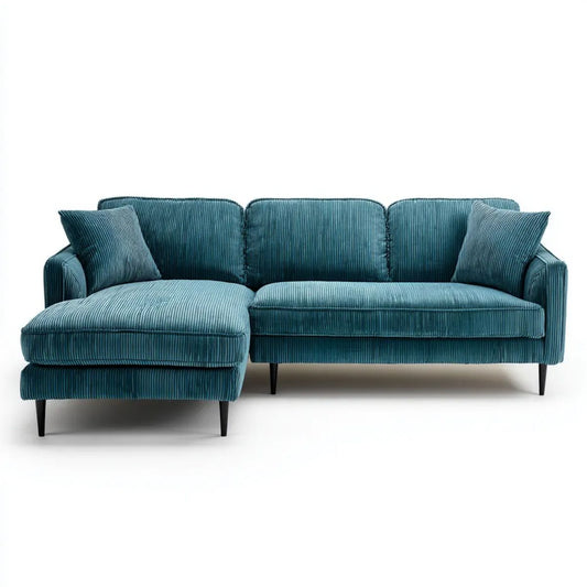 Lewostronna sofa narożna z szezlongiem turkusowa, sztruks poliestrowy, 260 × 160 × 85 cm