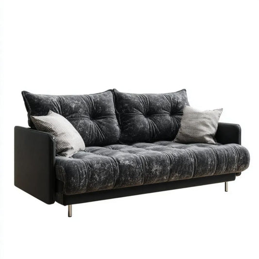 Sofa trzyosobowa grafitowa z weluru poliestrowego, 220 × 95 × 85 cm