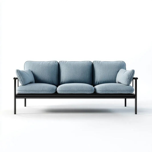 Sofa 3-osobowa jasnoniebieska z poliestru na czarnej stalowej ramie, 198 × 78 × 82 cm