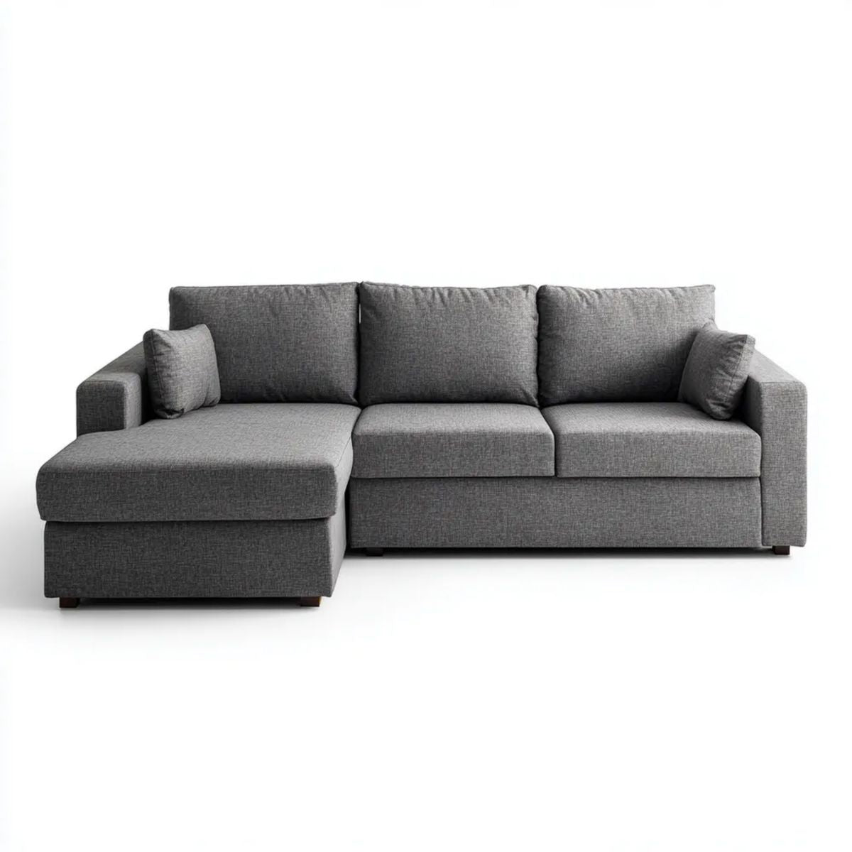 Szara sofa narożna z lewym szezlongiem, tapicerowana, 250 × 160 × 85 cm