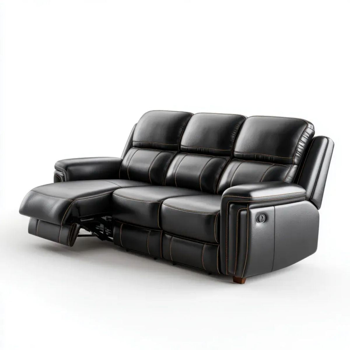 3-osobowa sofa relaksacyjna rozkładana ze skóry syntetycznej, czarno-brązowa, 210 x 95 x 102 cm