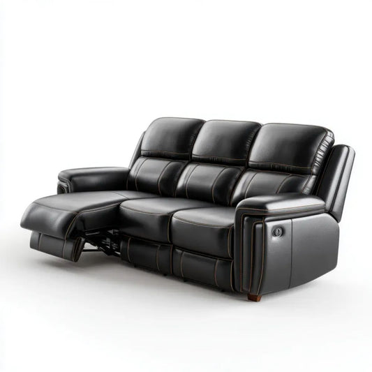 3-osobowa sofa relaksacyjna rozkładana ze skóry syntetycznej, czarno-brązowa, 210 x 95 x 102 cm