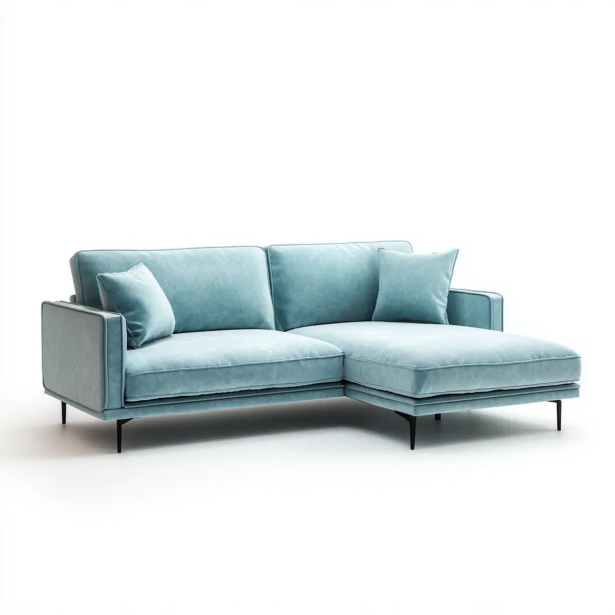 Turkusowa prawostronna sofa narożna L z aksamitu, 250 x 160 x 85 cm