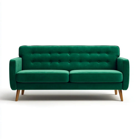 Dwuosobowa sofa z aksamitną tapicerką, zielona/brązowa, 160 x 80 x 85 cm