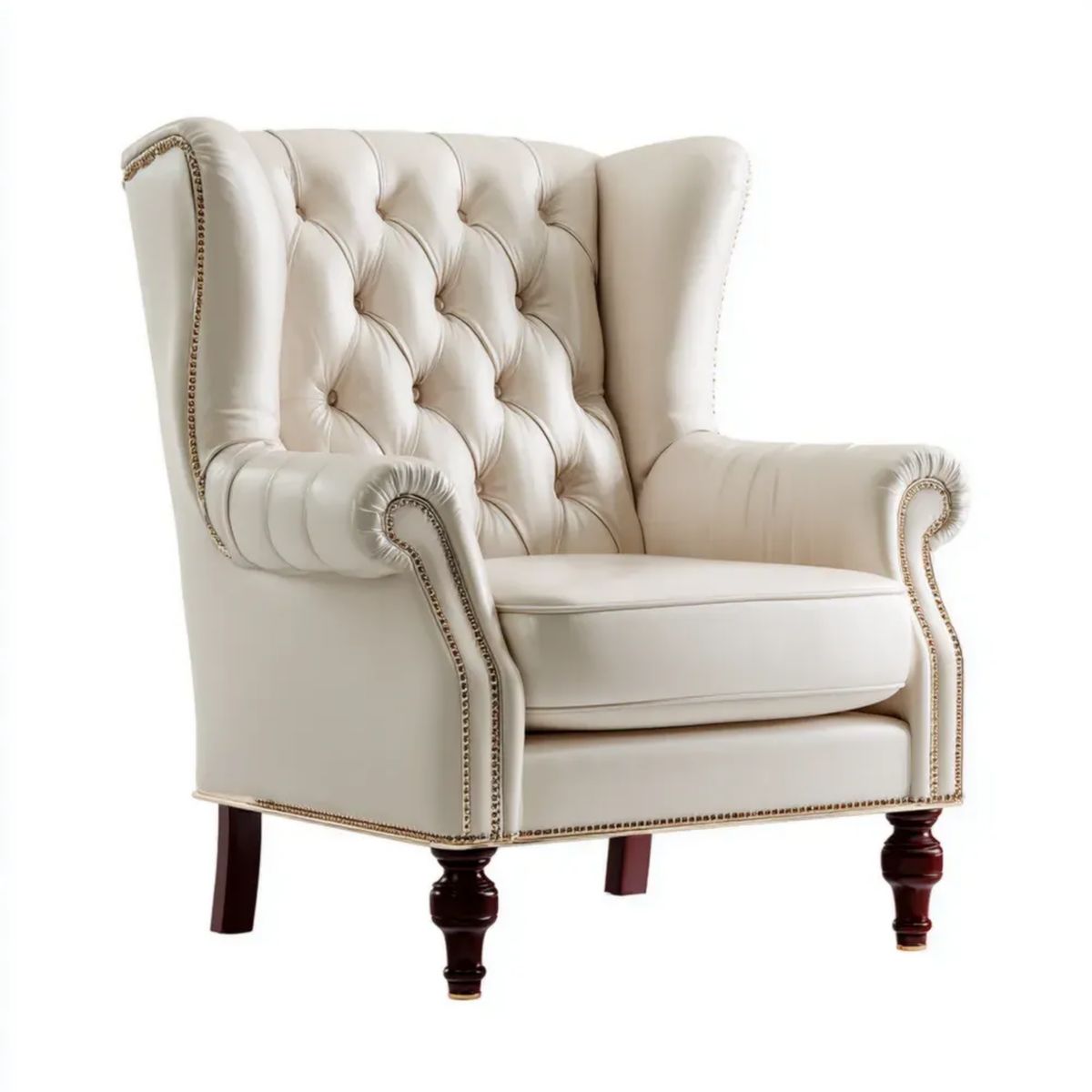 Fotel uszak Chesterfield kremowy z tapicerką z ekoskóry PU, 90 × 85 × 105 cm