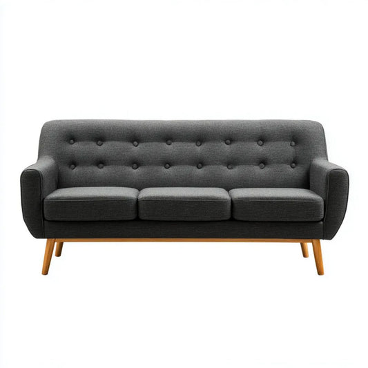 Trzyosobowa sofa grafitowa z tapicerką tkaninową i drewnianymi nogami, 190 × 80 × 85 cm