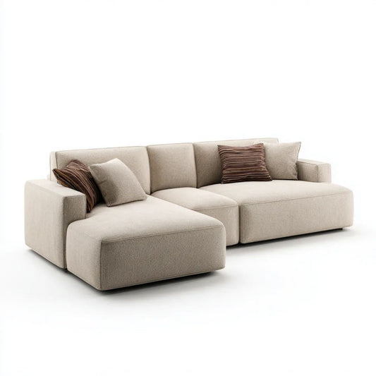 Modułowa sofa narożna z lewostronnym szezlongiem, beżowa, 280 × 165 × 85 cm