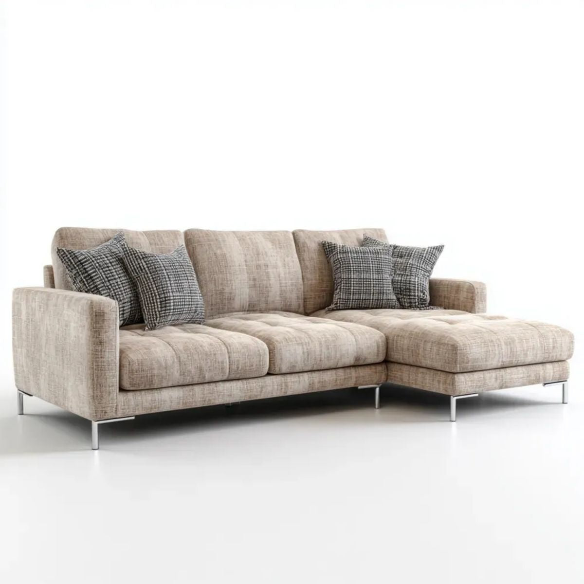 Beżowa sofa narożna 3-osobowa w kształcie L z tapicerką poliestrową, 280 x 170 x 85 cm