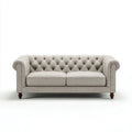 Dwuosobowa sofa Chesterfield z tapicerką poliestrową, beżowa/ciemny brąz, 180 x 90 x 75 cm