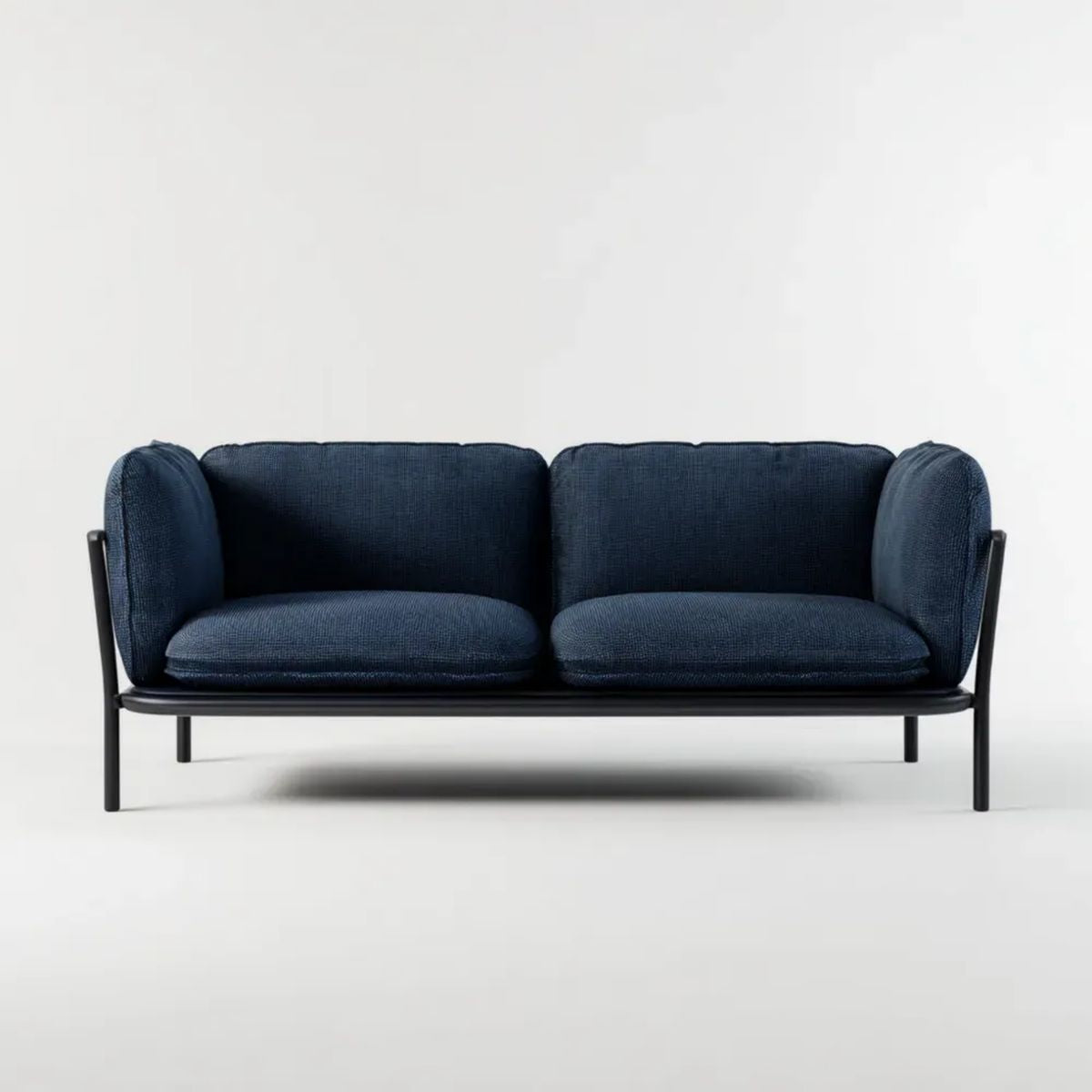 Dwuosobowa sofa granatowa z tapicerką poliestrową na stalowej ramie, 160 × 78 × 78 cm