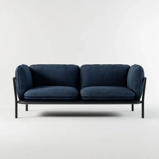 Dwuosobowa sofa granatowa z tapicerką poliestrową na stalowej ramie, 160 × 78 × 78 cm