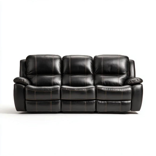 Trzyosobowa sofa ze skóry syntetycznej PU, czarna, 210 × 95 × 100 cm