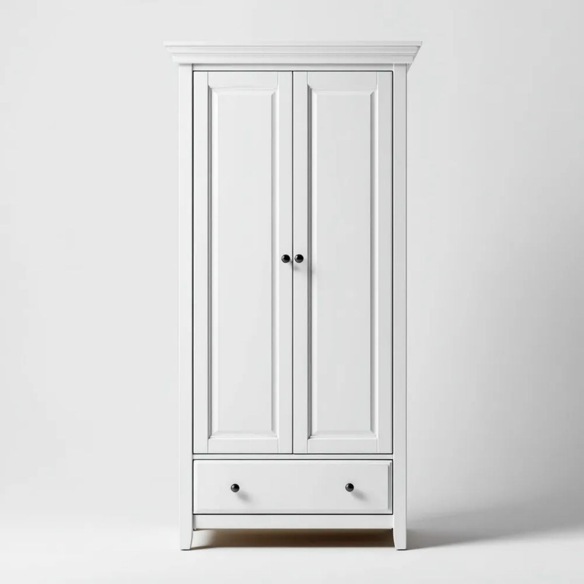 Biała dwudrzwiowa szafa z płyty MDF 90 × 55 × 200 cm z dolną szufladą