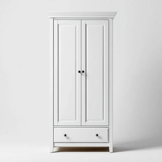 Biała dwudrzwiowa szafa z płyty MDF 90 × 55 × 200 cm z dolną szufladą