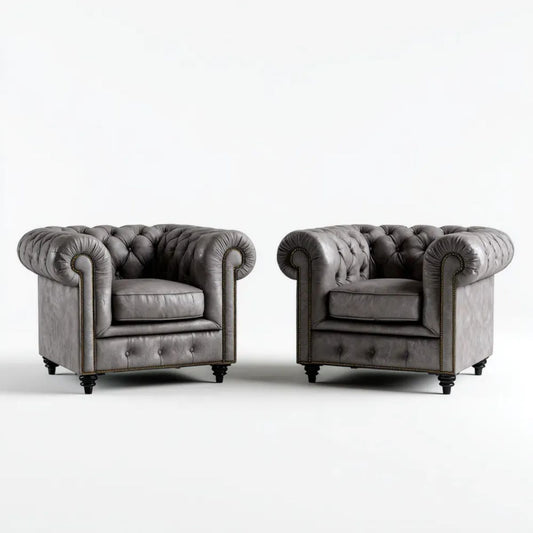 Zestaw 2 szarych foteli Chesterfield ze skóry PU 110 × 90 × 75 cm