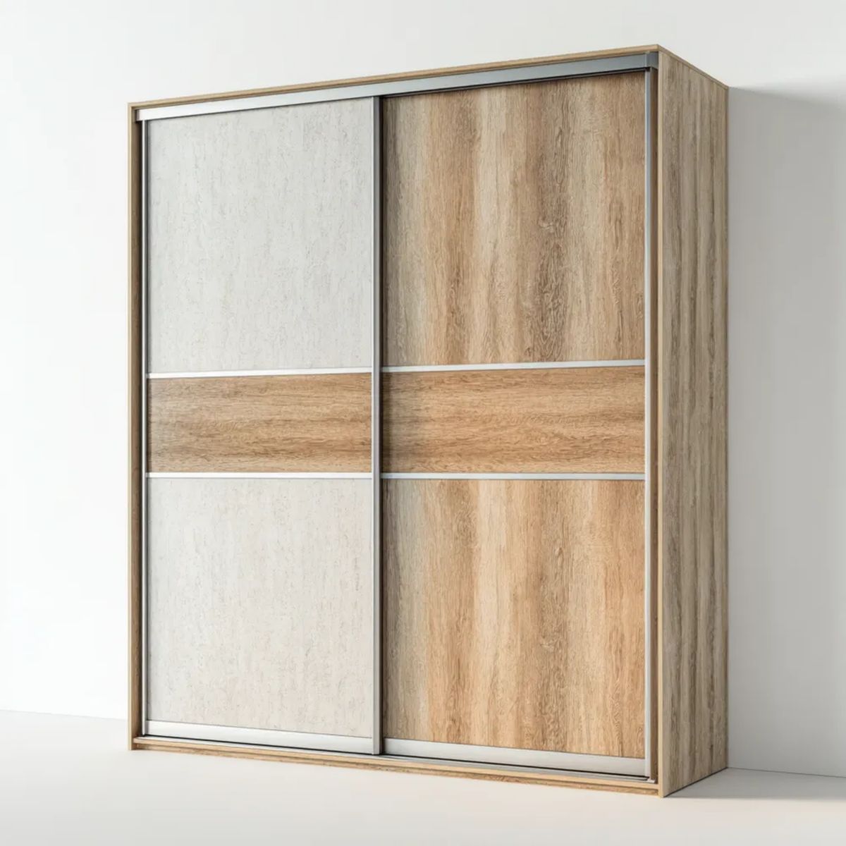 Szafa przesuwna z płyty wiórowej laminowanej 180 × 60 × 220 cm, dąb sonoma i jasny beton